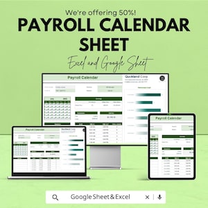 Payroll Calendar Sheet - Google Sheet for Payroll Management | Track Pay Periods, Earnings, and Payment Dates | Budget and Tax Reminders