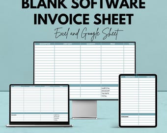 Modelo de Fatura de Software em Branco - Personalizável em Excel e Planilhas Google - Fácil de Usar para Empresas de Software