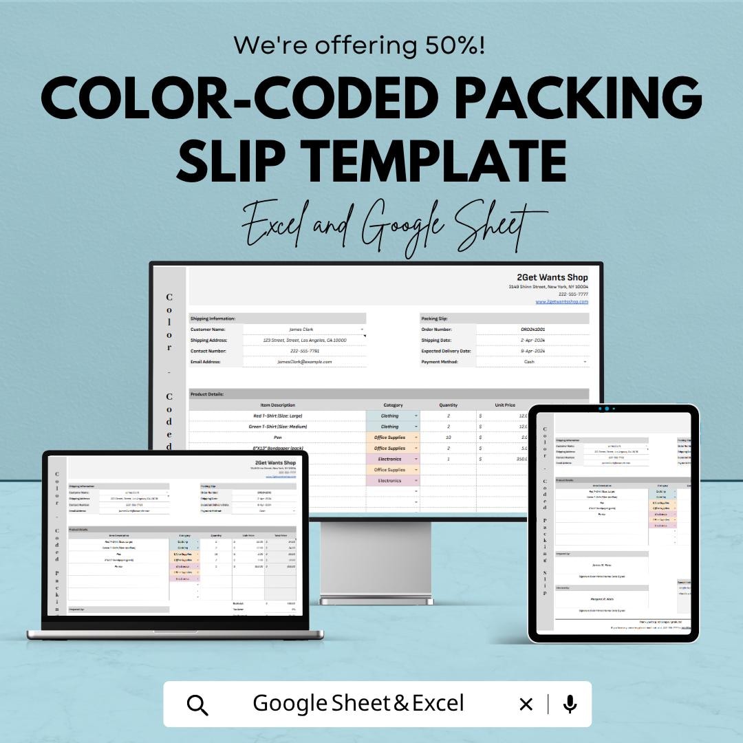 Color-coded Packing Slip Template | Order Packing List | Shipping Slip ...