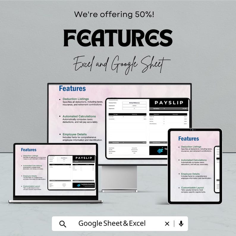Payslip Payroll Sheet Template – Customizable Excel & Google Sheets for ...