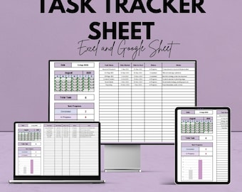 Excel および Google スプレッドシート用のタスク トラッカー シート | プロジェクト オーガナイザー | チームおよび個人のタスク管理 | デジタル プランナー