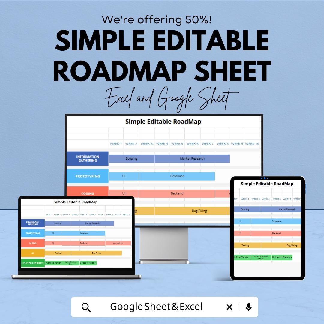 Simple Editable Roadmap Sheet | Excel and Google Sheets Template ...