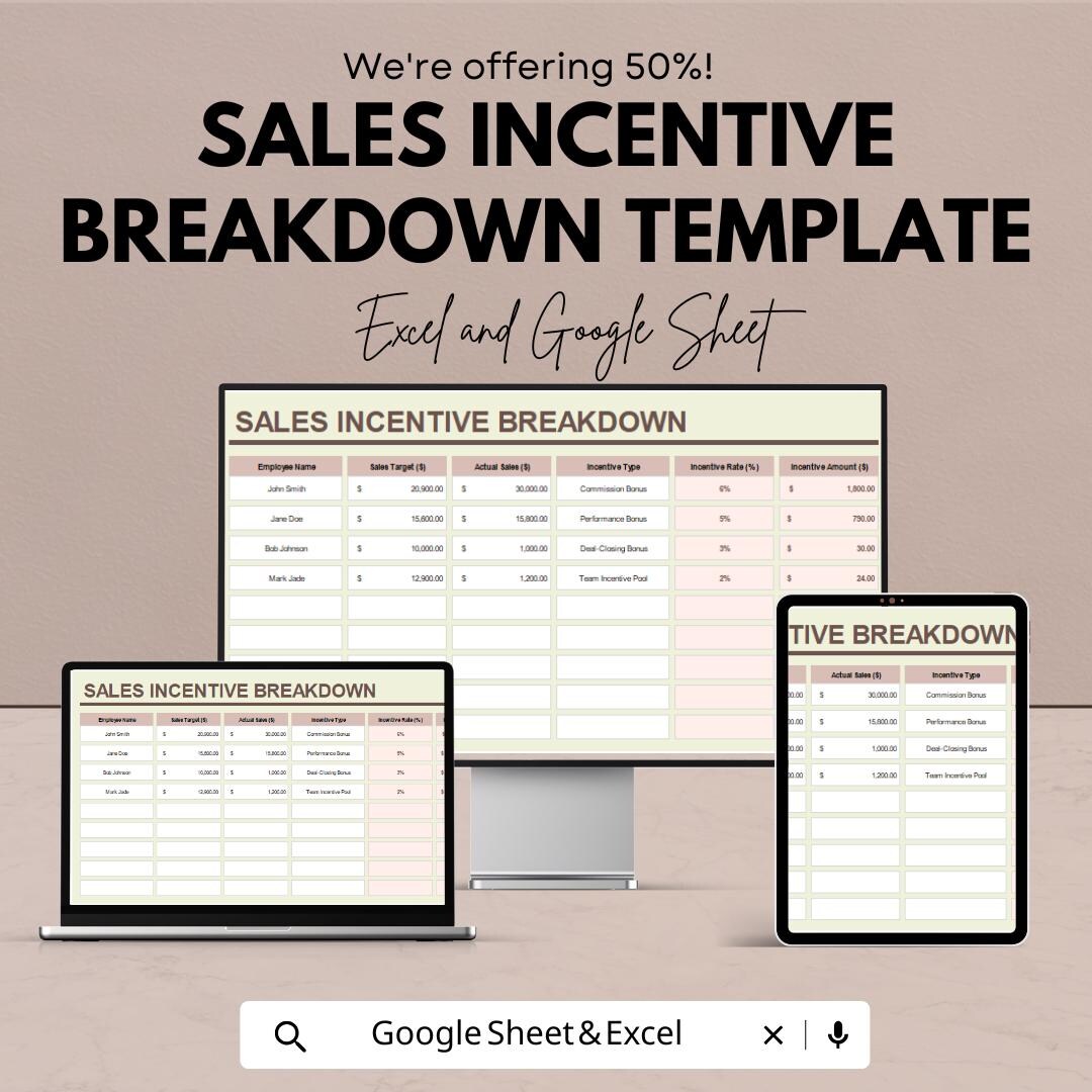 Incentive Excel File Sales Incentive Breakdown Template | Excel & Google Sheets | Commission ...