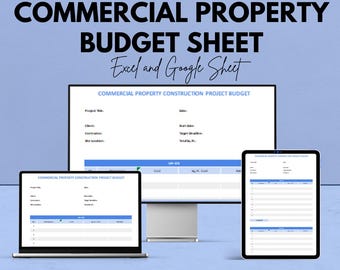 Budgetark för kommersiella fastigheter - Excel- och Google Sheet-mall | Budgetplanerare för byggprojekt | 50 % rabatt | Verktyg för fastighetsförvaltning