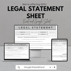 Legal Statement Template | Editable Legal Affidavit Form | Printable Legal Document | Excel & Google Sheet