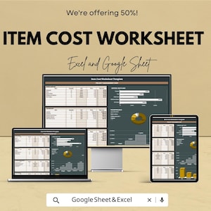 Item Cost Worksheet Template | Excel and Google Sheet | Track Project Costs, Profit Margins & Pricing