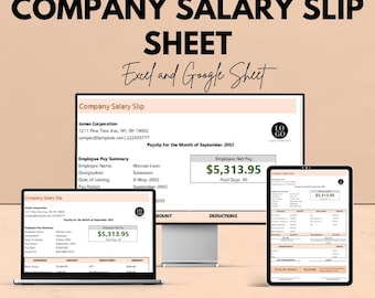 Company Salary Slip Sheet - Excel & Google Sheets Template, Payroll Tracker, Employee Payslip Generator, Instant Download