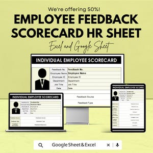 Employee Feedback Scorecard HR Sheet | Excel & Google Sheet Template | Performance Review Tracker | Staff Feedback Form