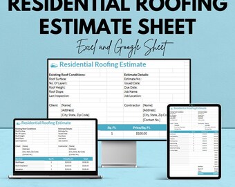Hoja de presupuesto para techos residenciales / Plantilla de Excel y Google Sheets / Presupuesto profesional para techos / Descarga instantánea /