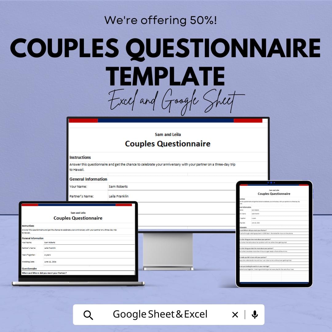 Dating Questionnaire Examples Couples Questionnaire Template | Relationship Workbook | Marriage ...