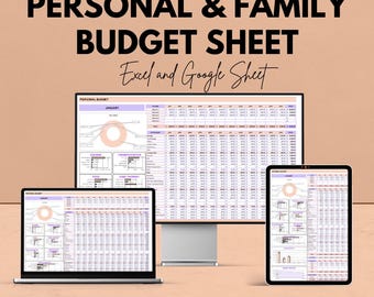 Hoja de presupuesto personal y familiar / Planificador de presupuesto mensual en Excel y Google Sheets / Seguimiento de ingresos y gastos / Plantilla de planificación financiera