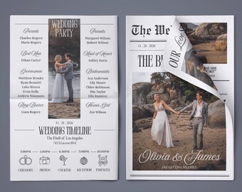 Wedding program wedding newspaper Newlywed Times Newspaper Wedding Program Editable Newspaper Itinerary engagement newspaper