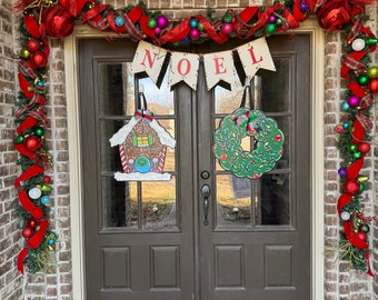 Christmas wreath door hanger, Holiday Decor, Christmas lights,