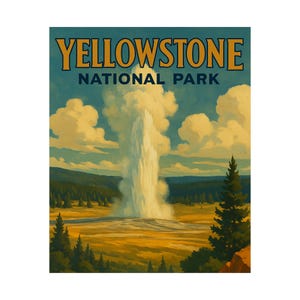 Vintage Yellowstone National Park Satin Poster, Retro Wall Art, Nature Decor, Travel Gift, National Park Wall Art