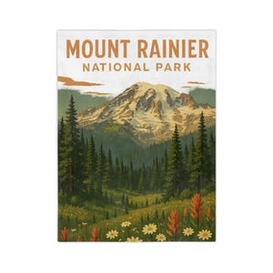 Mount Rainier National Park Velveteen Blanket, Cozy Throw for Camping, Home Decor, Nature Lover Gift, Adventure Blanket, Travel Essential