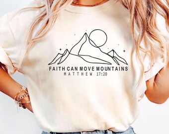 Glaube verschiebt Berge Comfort Colors®, religiöses T-Shirt, Jesus T-Shirt, minimalistisches T-Shirt, Glaube T-Shirt, Bibel Vers, christliches Geschenk