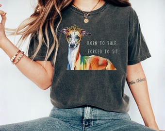 Colorful Greyhound Dog Shirt, Whippet Art T Shirt With Crown, Funny Dog Lover Gift, Pet Mom Graphic Tee, Comfort Colors® Dog Shirt
