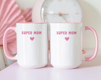 Super Mom Ceramic Mug: Ceramic mug with personalized text for mom, handmade gift for Mother's Day, a thoughtful mug for every day.