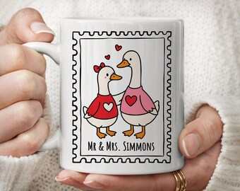 Ceramic mug with Mr. and Mrs. Silly Goose as a wedding gift, funny ceramic mug for newlyweds, cute ceramic mug for couples