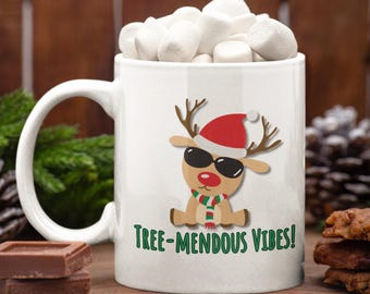 Festive Reindeer Ceramic Mug, Christmas Holiday Decor