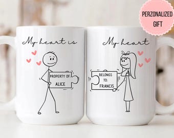 Personalized Couples Mug, Custom Name Anniversary Gift, His or Hers Coffee Cup, Mr And Mrs Matching Design Mugs