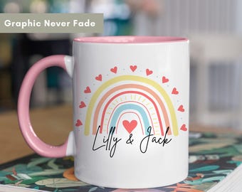 Personalized Rainbow Mug, Custom Name Coffee Mug, Aesthetic Rainbow Cup, Gift For Teacher Friend Or Kids Birthday Mug, Personalized Gift