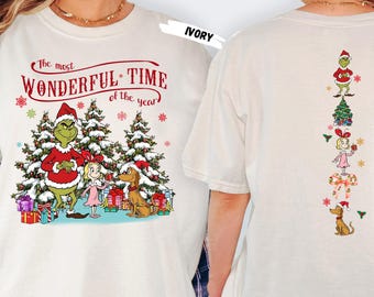 Comfort Colors Christmas Most Wondeful  Shirt, Double Sided Green Character Sweatshirt,  Viral Grinh Cindy Lou Outfit, Holiday Top