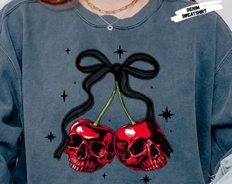 Koszulka Comfort Colors Cherry Skull Halloween: Koszulka Goth Witchcore