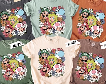 Super Mario Floral Comfort Colors Tee: Retro 90s Gamer Shirt