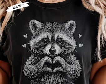 Camiseta con manos de mapache en forma de corazón, camiseta de San Valentín para amantes de los animales.