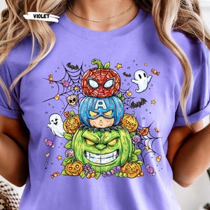 Get ready to turn heads this Halloween with our Stacked Superhero Pumpkin Shirt! 🎃💥 This fun and spooky fall tee features your favorite Marvel-inspired heroes — Spider-Man, Captain America, and Hulk — as adorable carved pumpkins stacked high in festive Halloween flair! 👻🕸️