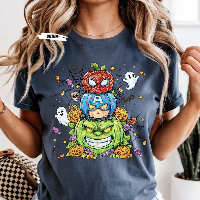 Get ready to turn heads this Halloween with our Stacked Superhero Pumpkin Shirt! 🎃💥 This fun and spooky fall tee features your favorite Marvel-inspired heroes — Spider-Man, Captain America, and Hulk — as adorable carved pumpkins stacked high in festive Halloween flair! 👻🕸️