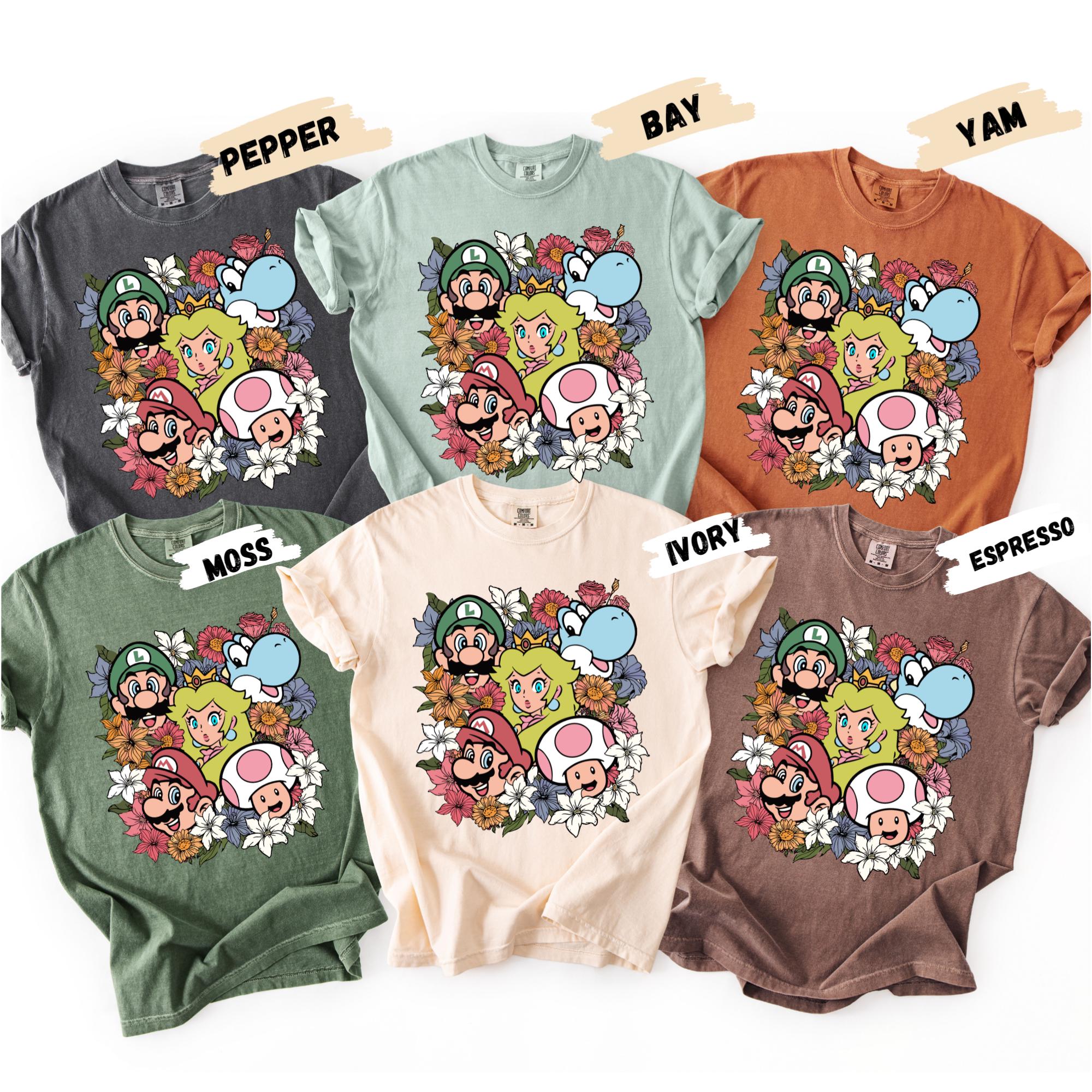 スーパーマリオ フローラル コンフォートカラー Tシャツ：90年代風 