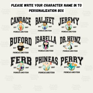 Choose from all your favorite Phineas and Ferb characters including Phineas, Ferb, Perry, Dr. Heinz, Isabella, Candace, Baljeet, Jeremy, and Buford