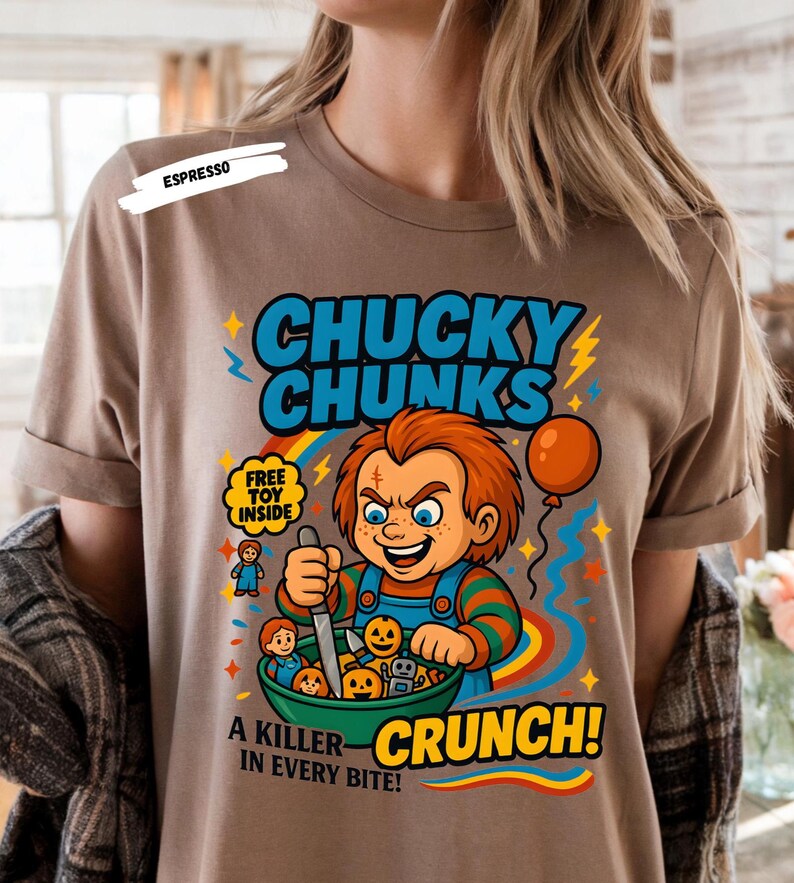 Start your spooky season with a killer crunch! 🎃 This Horror Cereal Halloween Shirt mashes up your favorite scary movie icons with classic breakfast cereal box art. Featuring creepy characters like Chucky, Freddy Krueger, Pennywise, Michael Myers, zombies, and more — this funny and nostalgic design is perfect for Halloween parties, horror fans, or anyone who loves a little spooky fun. Ideal for group costumes or themed October outings!