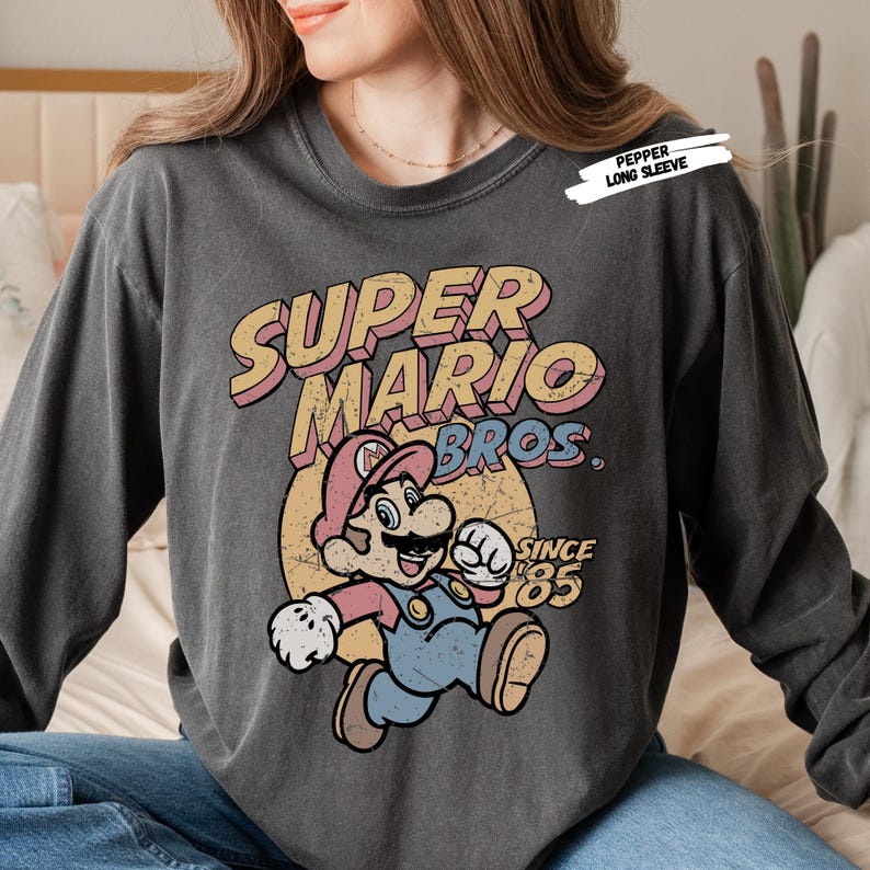Super Mario Bros T-shirt, Retro Graphic Mario Shirt, Vintage Video Game Shirt, Mushroom Game Tee, Nostalgia Mario Lover Tee