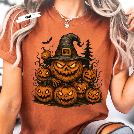 Scary Pumpkin Face Comfort Colors Shirt: Gothic Halloween Tee