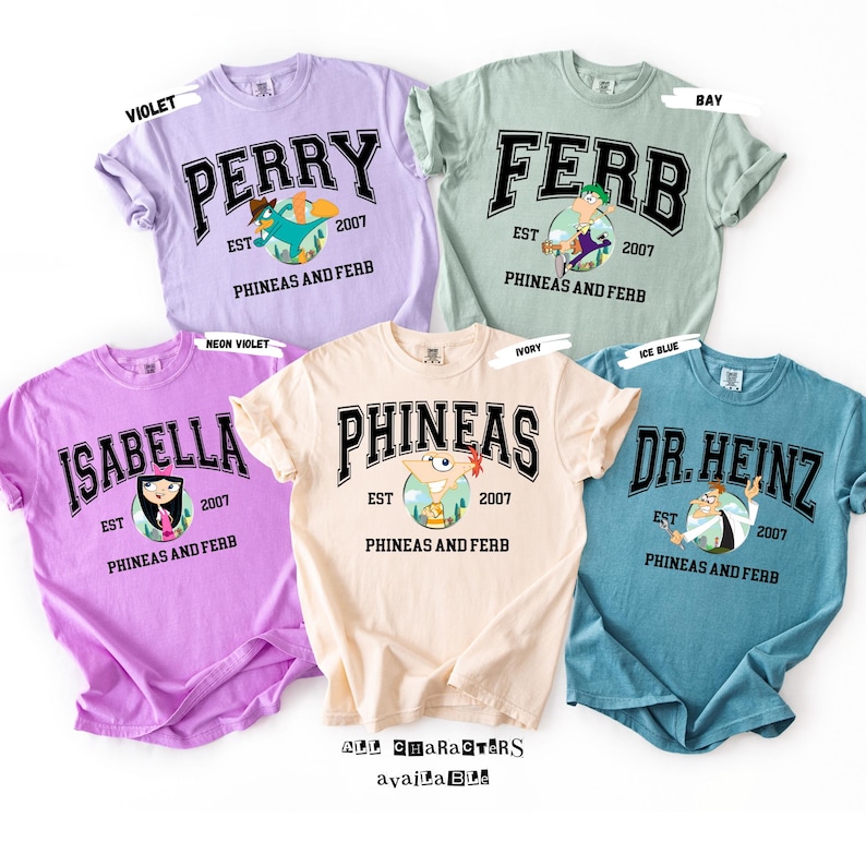 Choose from all your favorite Phineas and Ferb characters including Phineas, Ferb, Perry, Dr. Heinz, Isabella, Candace, Baljeet, Jeremy, and Buford