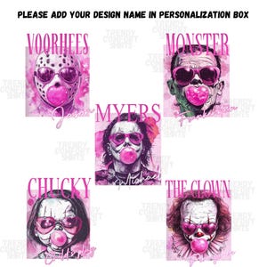 Bubblegum Horror Icons Shirt, Cute Halloween Scary Movie Tee, Chucky Jason Michael Myers Frankenstein Clown Shirt
Funny Horror Character Shirt, Pastel Pink Killer Tee, Bubblegum Slasher Villains Shirt, Spooky Halloween Outfit