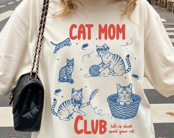 Comfort Colors Cat Mom Club Shirt, Cute Cat Lover Gift for Her, Aesthetic Cat Mama T-Shirt, Funny Cat Shirt, Pet Mom Graphic Tee, Fur Mama