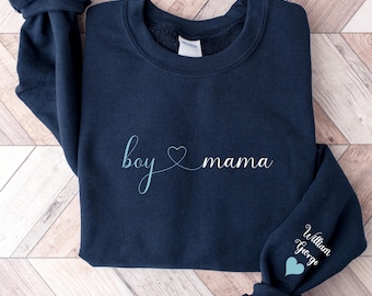 Personalized Boy Mama Sweatshirt, Custom Mom Sweatshirt With Name On Sleeve, Mothers Day Gift From Son, Pregnancy Announcement Boy