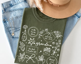 Personalized Grandma Shirt with Grandkids Names, Floral Grandma Tee, Cottagecore Grandma Shirt, Mothers Day Gift for Grandma