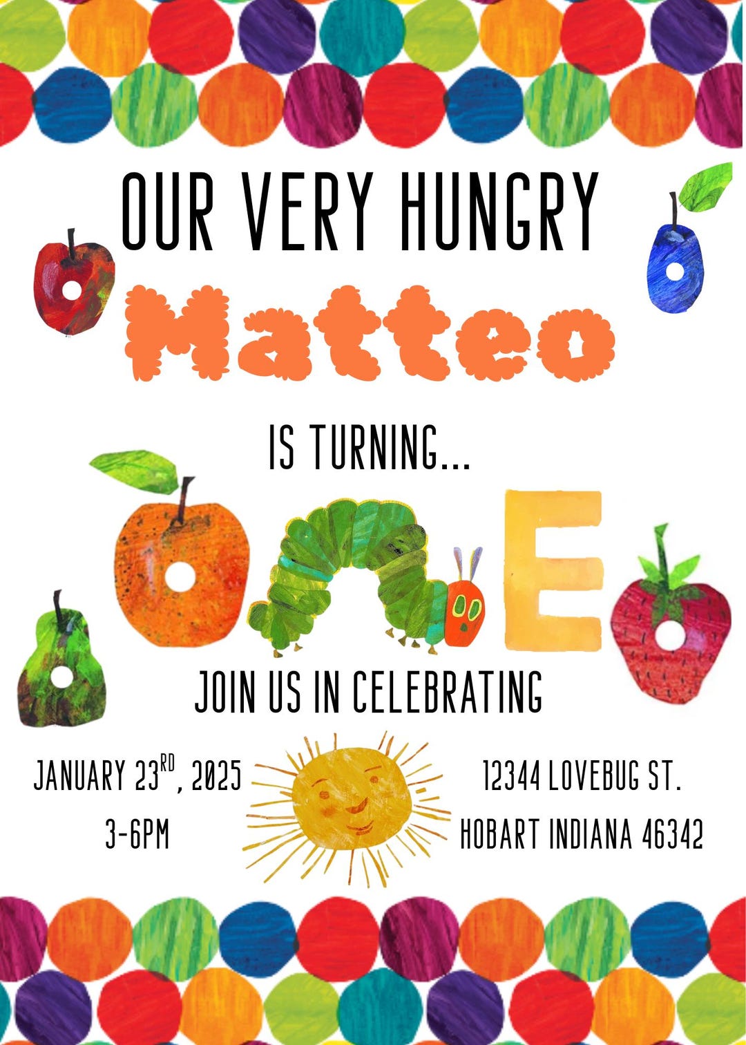 Very Hungry Caterpillar Birthday Invite Personalized PNG Download - Etsy