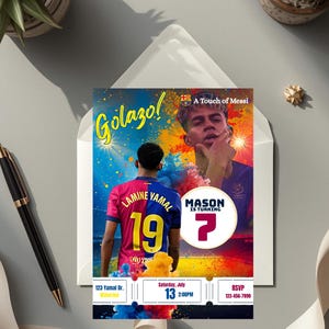 Lamine Yamal Fußball Geburtstagseinladung Bearbeitbare Barcelona Party Vorlage Digitaler Download Bild 3