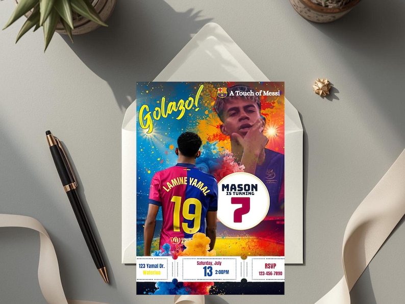 Lamine Yamal Fußball Geburtstagseinladung Bearbeitbare Barcelona Party Vorlage Digitaler Download Bild 3