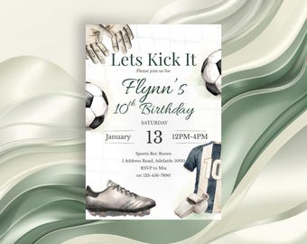 Editable Kids Soccer Party Invite, Sports Theme Printable for Boys, Watercolour Goalkeeper Party Card