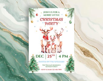 Editable Reindeer Christmas Party Invitation Holiday Event Template Digital Download