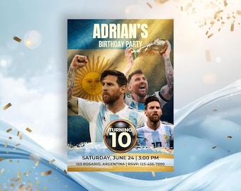 Invitación de cumpleaños de Messi (fútbol americano) Plantilla editable para fiesta de Argentina (descarga digital)