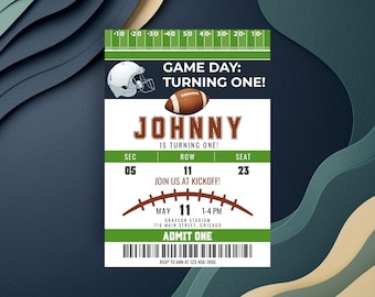 Football Ticket First Birthday Invitation, Game Day Turning One Party, Sports Ticket Style, Editable Digital Download