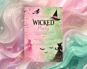 Wicked Birthday Party Invite, Pink & Green Witch Theme, Musical-Inspired, Printable Digital
